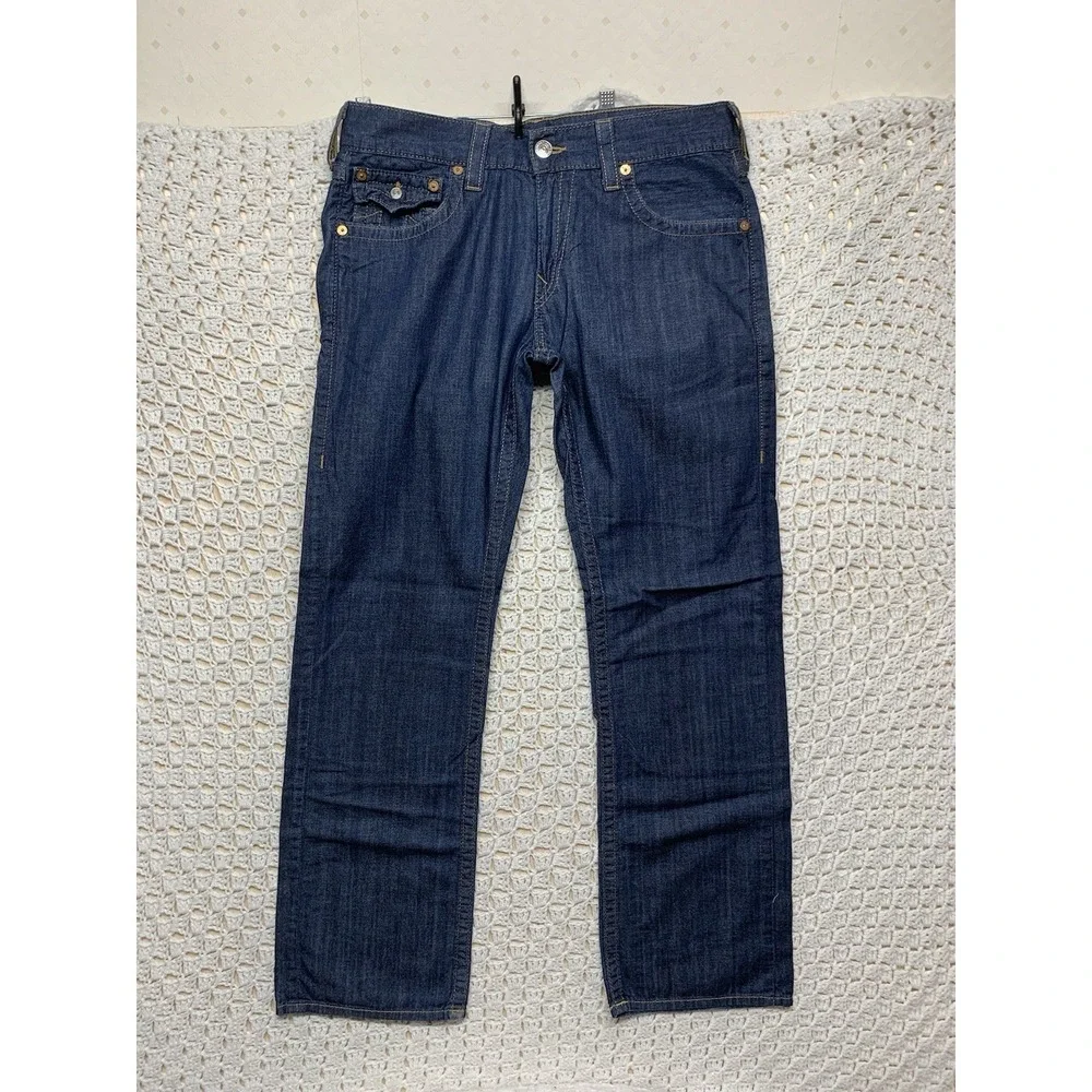 Vtg True Religion Jeans Men Tag 34 Apprx W36 L33  Blue Denim Bootcut Made in USA
